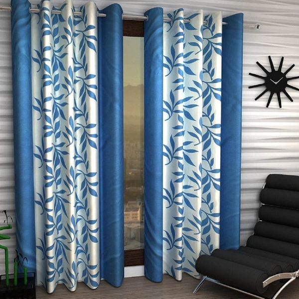 Phyto Home Polyester Eyelet Aqua Kolavery Printed Design curtains Pack of 2 - Window (4x5 Feet)
