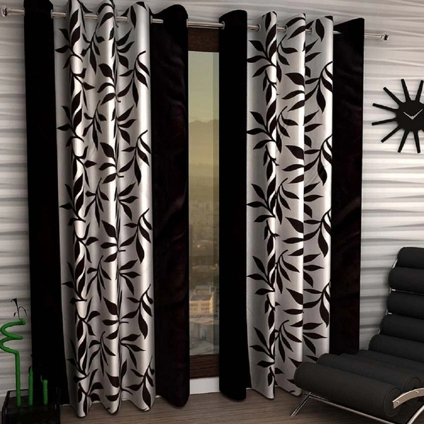 Phyto Home Polyester Eyelet Black Kolavery Printed Design curtains Pack of 2 - Window (4x5 Feet)