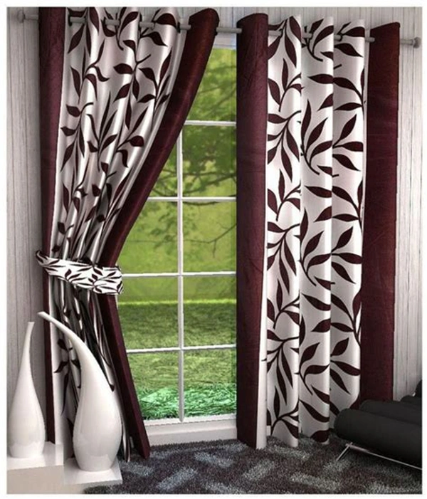 Phyto Home Polyester Eyelet Brown Kolavery Printed Design curtains Pack of 2 - Window (4x5 Feet)