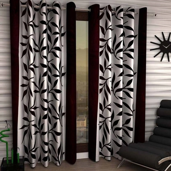 Phyto Home Polyester Eyelet Brown Kolavery Printed Design curtains Pack of 2 - Window (4x5 Feet)