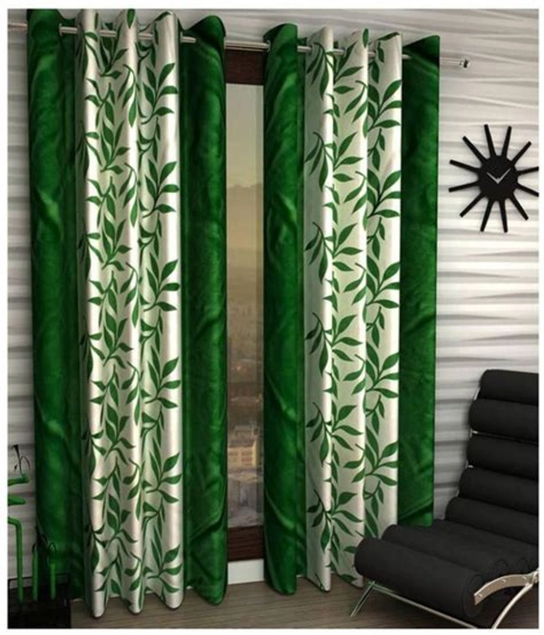 Phyto Home Polyester Eyelet Green Kolavery Printed Design curtains Pack of 2 - Window (4x5 Feet)