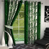 Phyto Home Polyester Eyelet Green Kolavery Printed Design curtains Pack of 2 - Window (4x5 Feet)