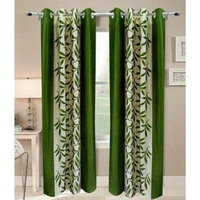 Phyto Home Polyester Eyelet Green Kolavery Printed Design curtains Pack of 2 - Window (4x5 Feet)