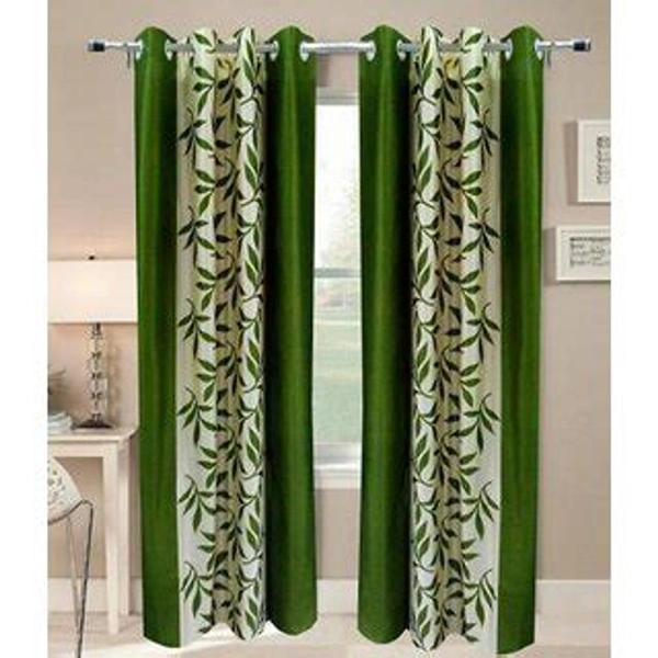 Phyto Home Polyester Eyelet Green Kolavery Printed Design curtains Pack of 2 - Window (4x5 Feet)