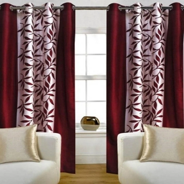 Phyto Home Polyester Eyelet Maroon Kolavery Printed Design curtains Pack of 2 - Window (4x5 Feet)