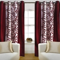Phyto Home Polyester Eyelet Maroon Kolavery Printed Design curtains Pack of 2 - Window (4x5 Feet)