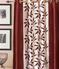 Phyto Home Polyester Eyelet Maroon Kolavery Printed Design curtains Pack of 2 - Window (4x5 Feet)