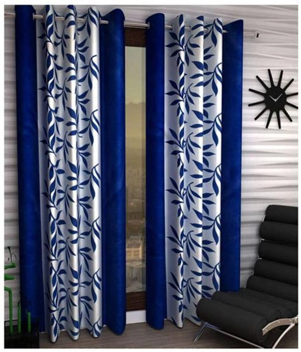 Phyto Home Polyester Eyelet Navy Blue Kolavery Printed Design curtains Pack of 2 - Window (4x5 Feet)