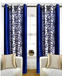 Phyto Home Polyester Eyelet Navy Blue Kolavery Printed Design curtains Pack of 2 - Window (4x5 Feet)