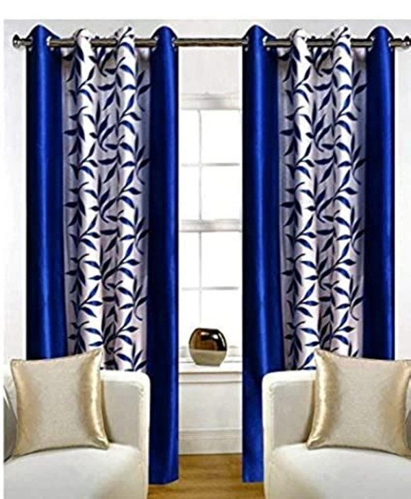Phyto Home Polyester Eyelet Navy Blue Kolavery Printed Design curtains Pack of 2 - Window (4x5 Feet)