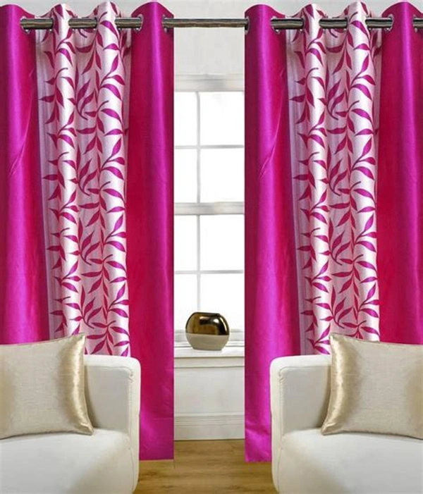 Phyto Home Polyester Eyelet Pink Kolavery Printed Design curtains Pack of 2 - Window (4x5 Feet)