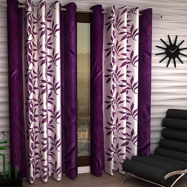 Phyto Home Polyester Eyelet Purple Kolavery Printed Design curtains Pack of 2 - Window (4x5 Feet)