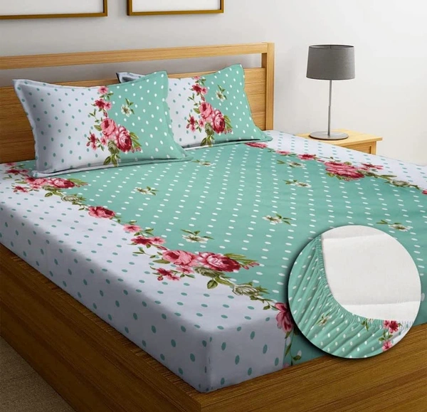 Premium Super Soft Fitted (Elastic) Pink Double Bedsheet with 2 Pillow cover