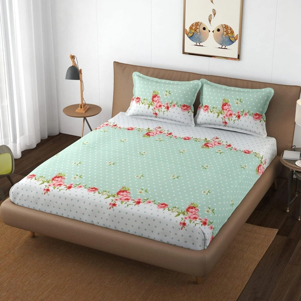 Premium Super Soft Fitted (Elastic) Pink Double Bedsheet with 2 Pillow cover