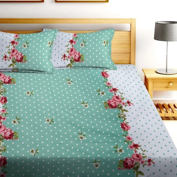 Premium Super Soft Fitted (Elastic) Pink Double Bedsheet with 2 Pillow cover