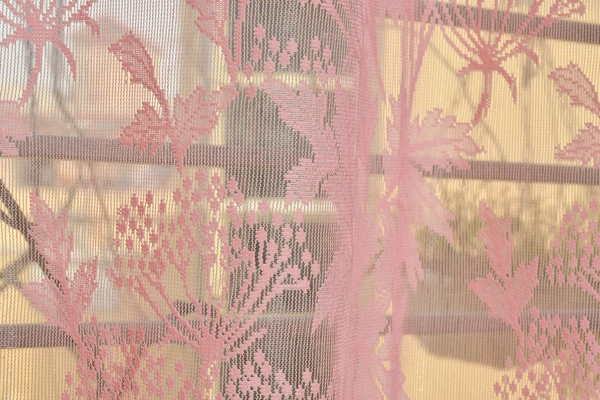 Tanishka fab Semi Transparent  Net Curtains (florel Design , Baby Pink) Pack of 2 - Window (4x5 feet)