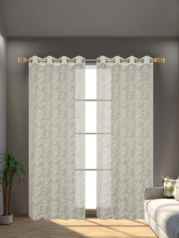 Tanishka fab Semi Transparent  Net Curtains (florel Design ,Cream) Pack of 2 - Window (4x5 feet)