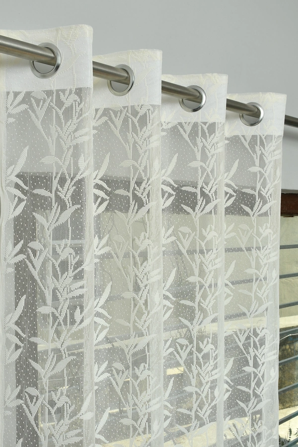 Tanishka fab Semi Transparent  Net Curtains (florel Design ,Cream) Pack of 2 - Window (4x5 feet)