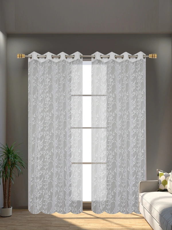 Tanishka fab Semi Transparent  Net Curtains (florel Design ,White) Pack of 2 - Window (4x5 feet)