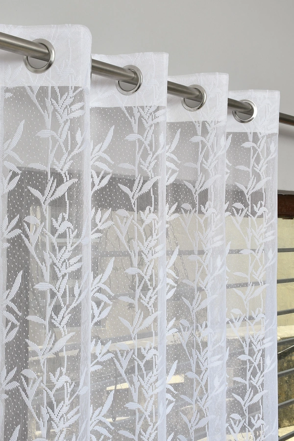 Tanishka fab Semi Transparent  Net Curtains (florel Design ,White) Pack of 2 - Window (4x5 feet)