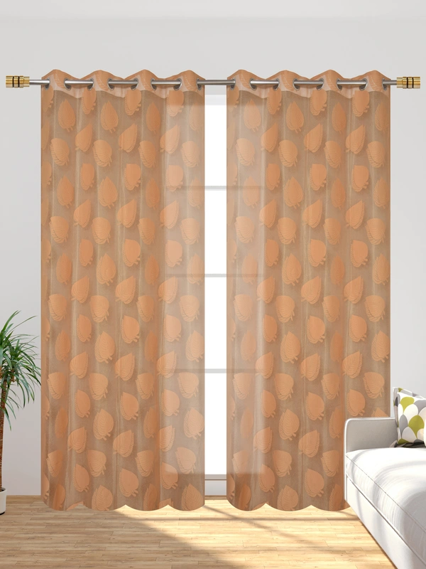 Tanishka fab Semi Transparent  Net Curtains (florel Design ,Gold) Pack of 2 - Window (4x5 feet)