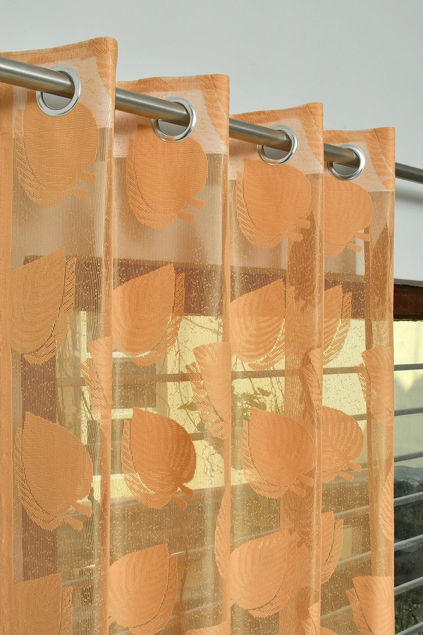 Tanishka fab Semi Transparent  Net Curtains (florel Design ,Gold) Pack of 2 - Window (4x5 feet)
