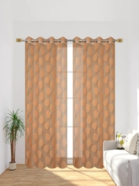 Tanishka fab Semi Transparent  Net Curtains (florel Design ,Gold) Pack of 2 - Window (4x5 feet)