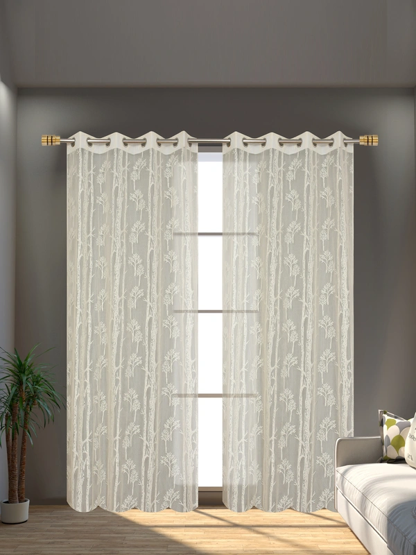 Tanishka fab Semi Transparent  Net Curtains (florel Design ,Cream) Pack of 2 - Window (4x5 feet)