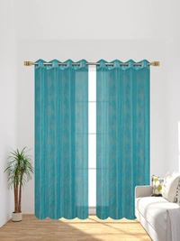 Tanishka fab Semi Transparent  Net Curtains (florel Design ,Aqua) Pack of 2 - Window (4x5 feet)