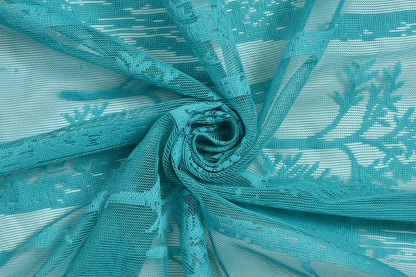 Tanishka fab Semi Transparent  Net Curtains (florel Design ,Aqua) Pack of 2 - Window (4x5 feet)