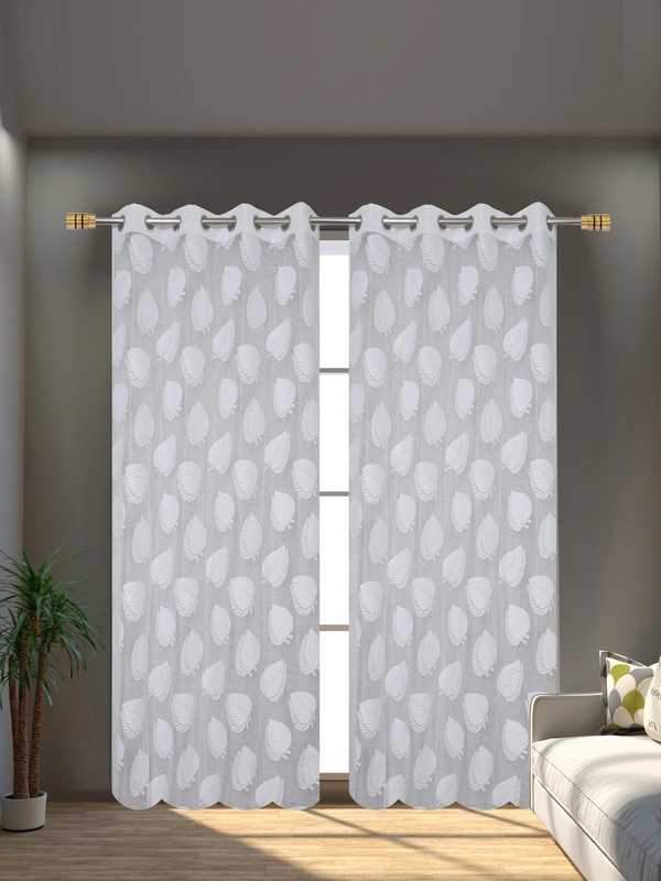 Tanishka fab Semi Transparent  Net Curtains (florel Design ,White) Pack of 2 - Window (4x5 feet)