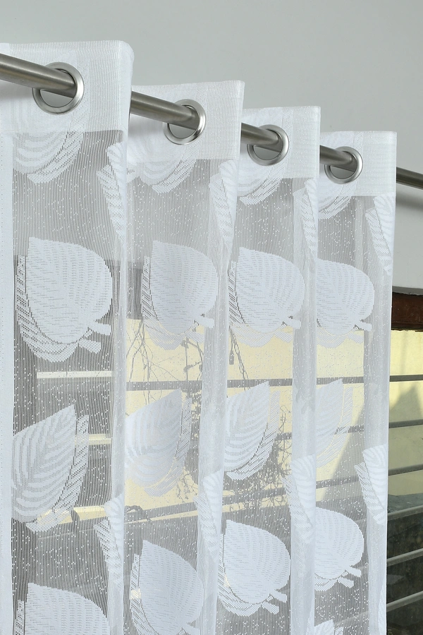 Tanishka fab Semi Transparent  Net Curtains (florel Design ,White) Pack of 2 - Window (4x5 feet)