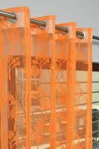 Tanishka fab Semi Transparent  Net Curtains (florel Design ,Orange) Pack of 2 - Door (4x7 Feet)