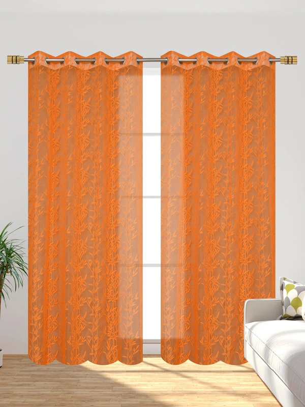 Tanishka fab Semi Transparent  Net Curtains (florel Design ,Orange) Pack of 2 - Window (4x5 feet)
