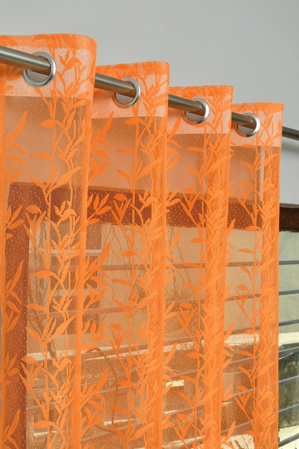 Tanishka fab Semi Transparent  Net Curtains (florel Design ,Orange) Pack of 2 - Window (4x5 feet)