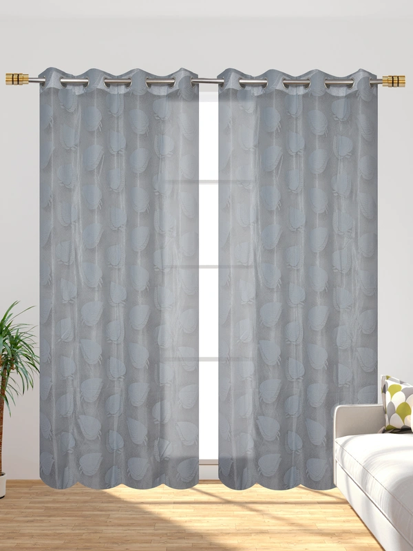 Tanishka fab Semi Transparent  Net Curtains (florel Design ,Gray) Pack of 2 - Window (4x5 feet)