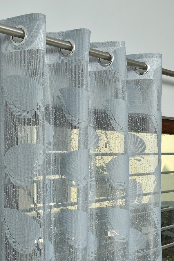 Tanishka fab Semi Transparent  Net Curtains (florel Design ,Gray) Pack of 2 - Window (4x5 feet)