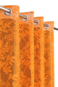Tanishka fab Semi Transparent  Net Curtains (florel Design ,Orange) Pack of 2 - Window (4x5 feet)