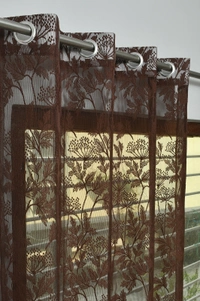 Tanishka fab Semi Transparent  Net Curtains (florel Design ,Brown) Pack of 2 - Door (4x7 Feet)