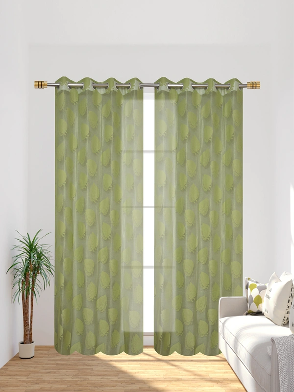 Tanishka fab Semi Transparent  Net Curtains (florel Design ,Green) Pack of 2 - Window (4x5 feet)