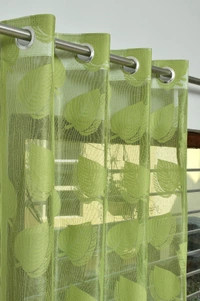 Tanishka fab Semi Transparent  Net Curtains (florel Design ,Green) Pack of 2 - Window (4x5 feet)