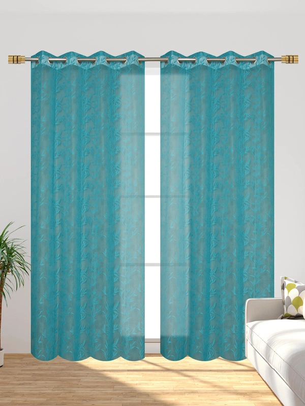 Tanishka fab Semi Transparent  Net Curtains (florel Design ,Aqua) Pack of 2 - Window (4x5 feet)