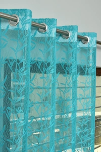 Tanishka fab Semi Transparent  Net Curtains (florel Design ,Aqua) Pack of 2 - Window (4x5 feet)