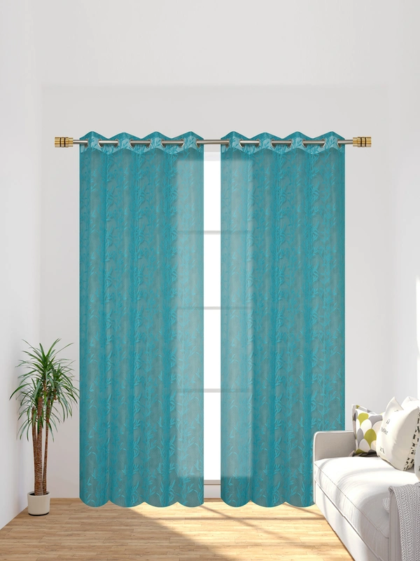 Tanishka fab Semi Transparent  Net Curtains (florel Design ,Aqua) Pack of 2 - Window (4x5 feet)