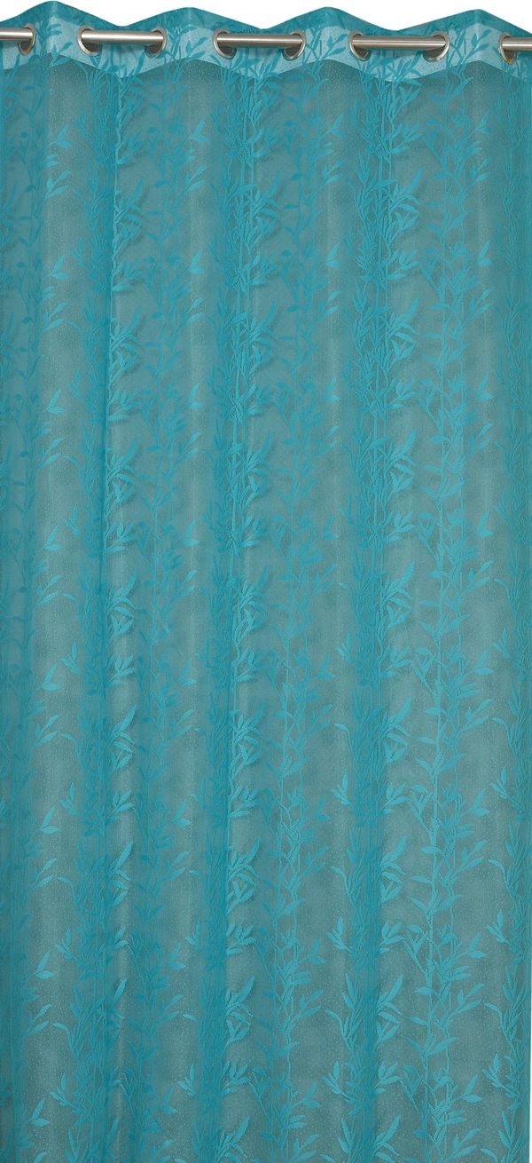 Tanishka fab Semi Transparent  Net Curtains (florel Design ,Aqua) Pack of 2 - Window (4x5 feet)