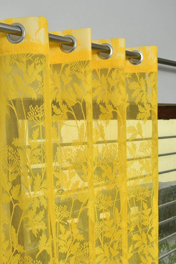 Tanishka fab Semi Transparent  Net Curtains (florel Design , Yellow) Pack of 2 - Door (4x7 Feet)