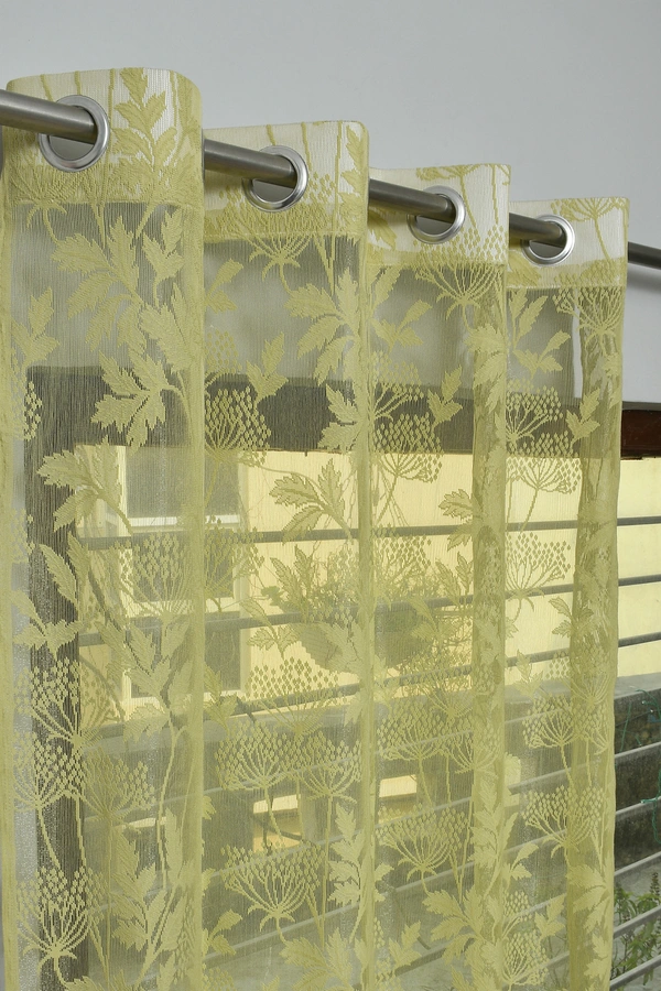 Tanishka fab Semi Transparent  Net Curtains (florel Design ,Green) Pack of 2 - Window (4x5 feet)
