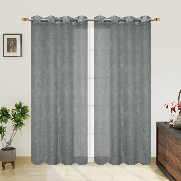 Tanishka fab Semi Transparent  Net Curtains (florel Design ,Gray) Pack of 2 - Window (4x5 feet)