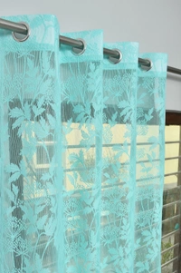 Tanishka fab Semi Transparent  Net Curtains (florel Design ,Aqua) Pack of 2 - Window (4x5 feet)