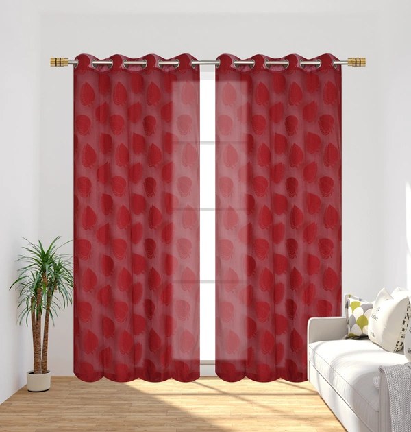 Tanishka fab Semi Transparent  Net Curtains (florel Design ,Red) Pack of 2 - Window (4x5 Feet)